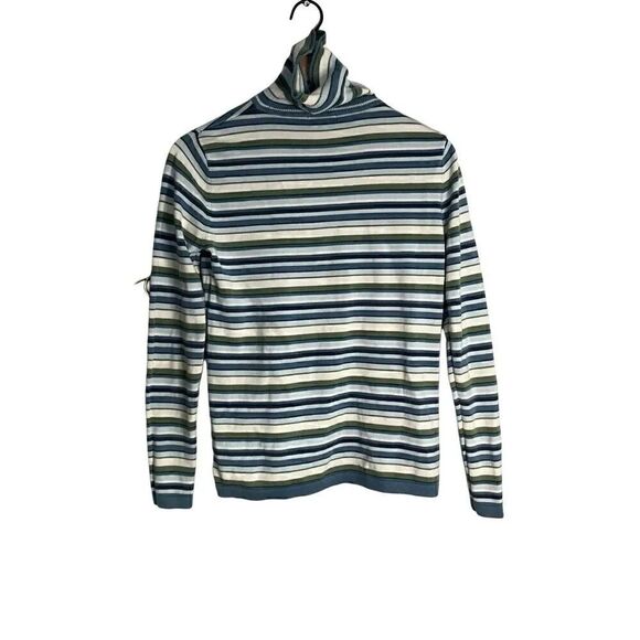 Eddie Bauer Striped Turtleneck Blue Green Size Small - Picture 1 of 6